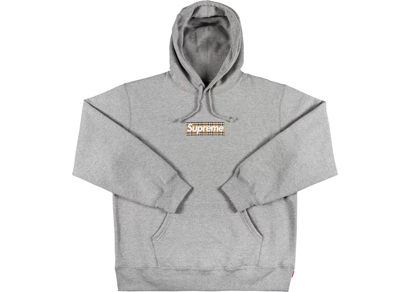 Supreme Burberry Box Logo Hooded Sweatshirt Heather Grey The Good Kid