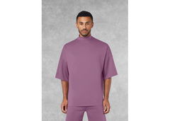 The Giving Movement Super Oversized High Neck Raw Edge T-Shirt - Mauve
