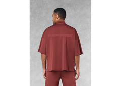 The Giving Movement Super Oversized High Neck Raw Edge T-Shirt - Dusky Maroon