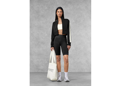 The Giving Movement Regular Fit Striped Cropped Jacket - Pitch Black