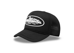Corteiz Alcatraz Premium Puff Print Trucker Hat - Black/White