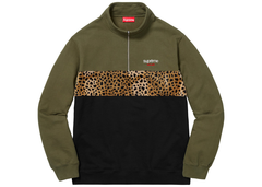 Supreme Leopard Panel Half Zip Sweatshirt Dark Olive