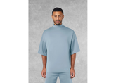 The Giving Movement Super Oversized High Neck Raw Edge T-Shirt - Powder Blue