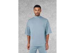 The Giving Movement Super Oversized High Neck Raw Edge T-Shirt - Powder Blue