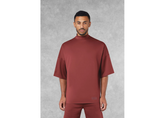 The Giving Movement Super Oversized High Neck Raw Edge T-Shirt - Dusky Maroon