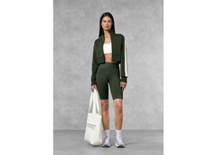 The Giving Movement Regular Fit Striped Cropped Jacket - Khaki