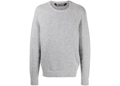 Palm Angels Intarsia Logo Knit Sweater - Grey/White