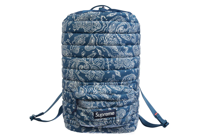 New supreme puffer 2024 backpack blue paisley