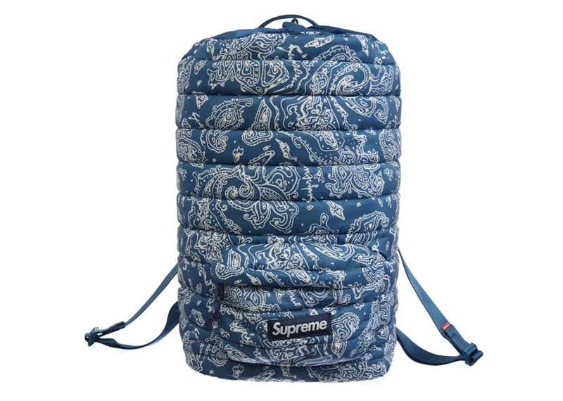Supreme Puffer Backpack Blue Paisley FW22 The Good Kid