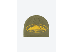 Corteiz Alcatraz Skully Beanie - Khaki Green/Yellow