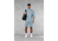 The Giving Movement Super Oversized High Neck Raw Edge T-Shirt - Powder Blue