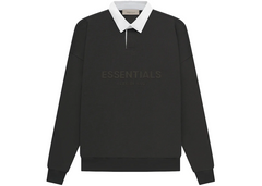 Essentials Waffle Henley Rugby T-Shirt - Off Black (SS23)