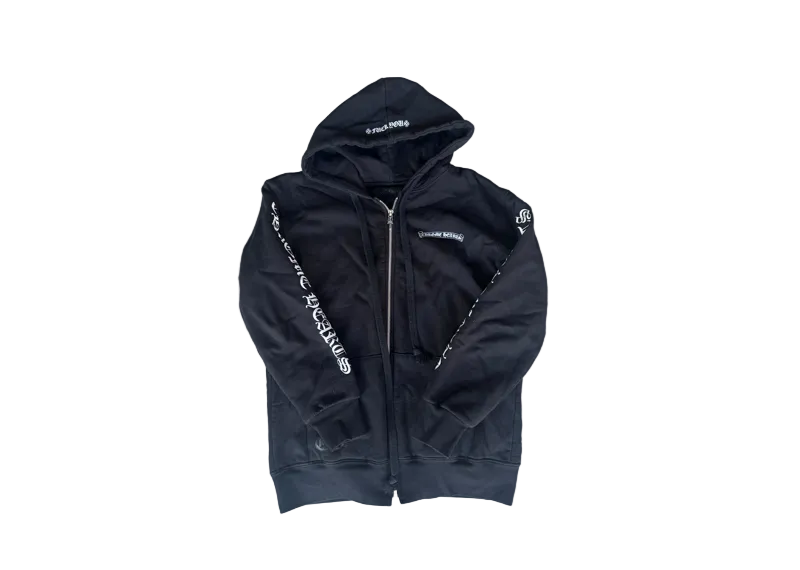 Chrome Hearts Scroll Logo Thermal Lined Zip Up Hoodie - Black