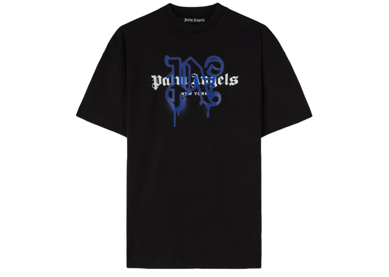 PALM ANGELS NEW YORK MONOGRAM SPRAYED LOGO T-SHIRT BLK/BLUE