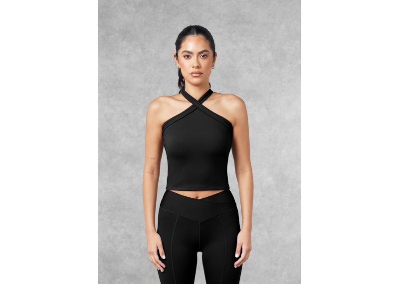 The Giving Movement Halter Neck Top - Pitch Black