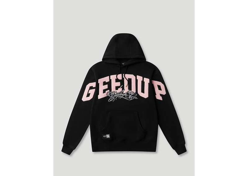 Geedup Co Team Logo Script Hoodie - Black/Dusty Pink