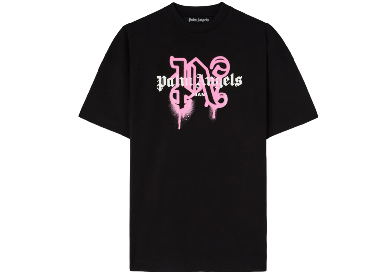 Palm Angels Miami Monogram Sprayed Logo T-Shirt - Black/Pink