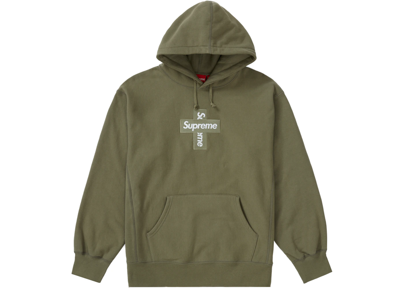 Supreme Cross Box Logo Hooded Sweatshirt Light Olive