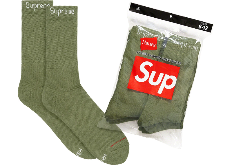 Supreme x Hanes Crew Socks (4 Pack) - Olive (SS22)