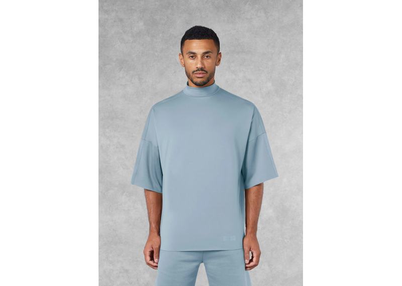 The Giving Movement Super Oversized High Neck Raw Edge T-Shirt - Powder Blue