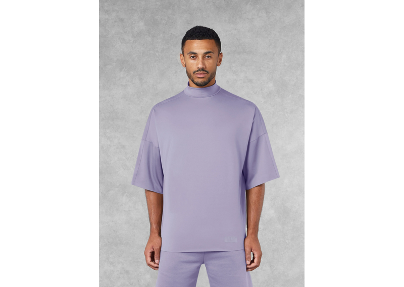 The Giving Movement Super Oversized High Neck Raw Edge T-Shirt - Digital Lavender