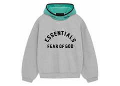 Fear of God Essentials Nylon Fleece Hoodie - Light Heather Grey/Mint Leaf (SS24)