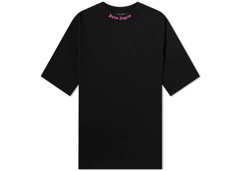 Palm Angels Oversize Double Printed Neck Logo T-Shirt - Black/Pink