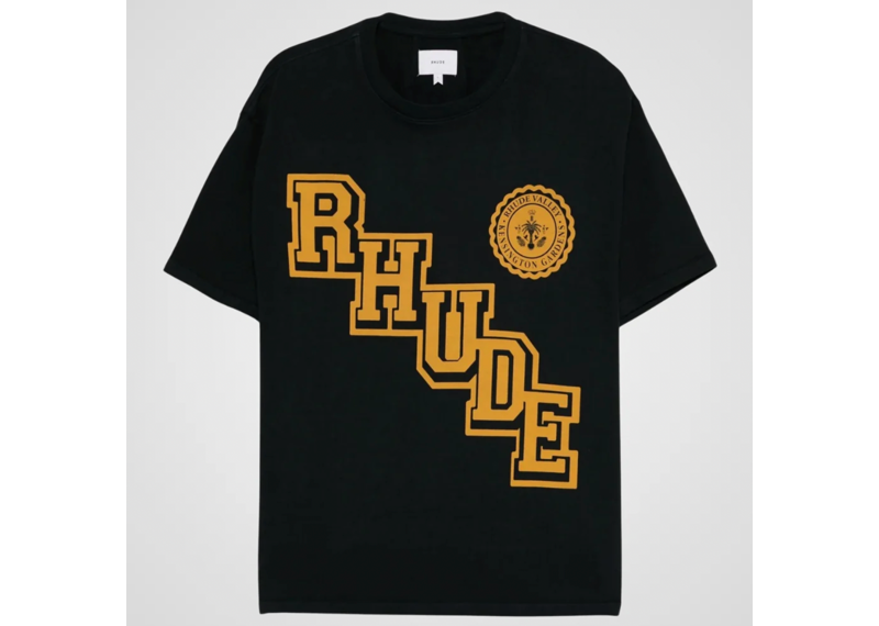 Rhude Collegiate Crest T-Shirt, Vintage Black/Yellow