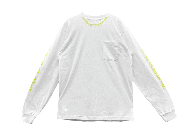 Chrome Hearts Yellow Neck Logo Long Sleeve T-Shirt - White
