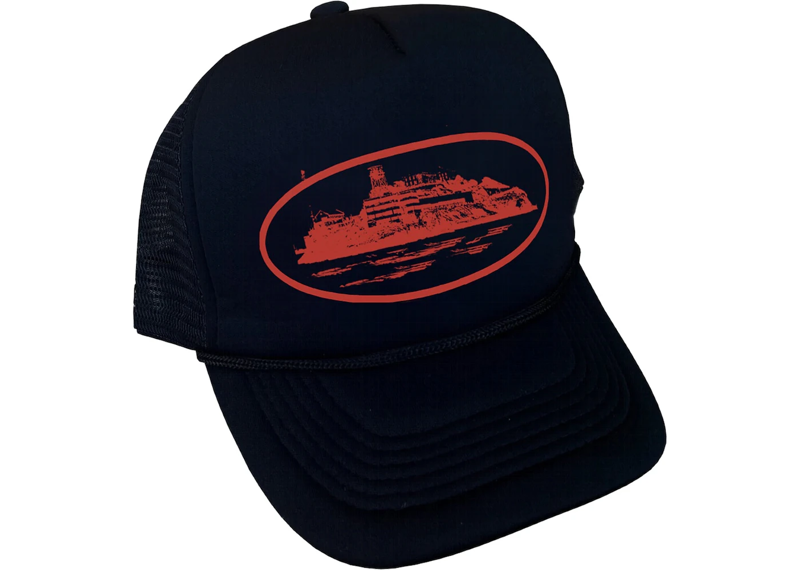 Corteiz Alcatraz Trucker Hat - Black/Red