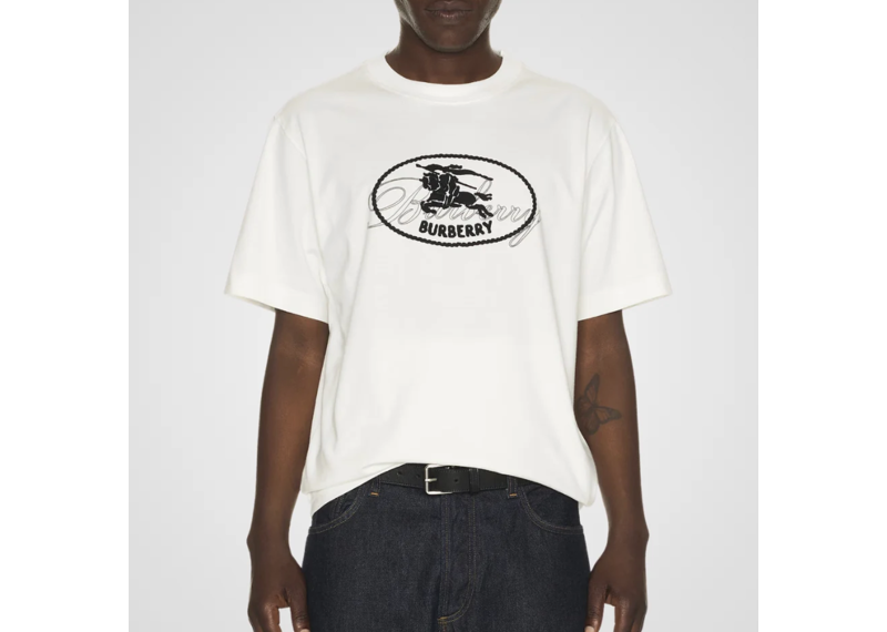 Burberry Ryan Embroidered EKD Script T-Shirt, White
