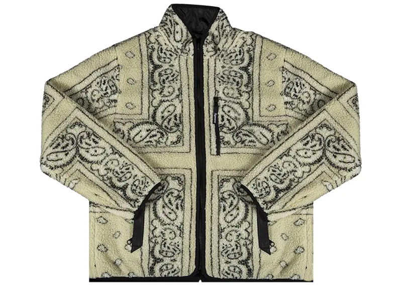 Supreme Reversible Bandana Fleece Jacket - Black/Tan