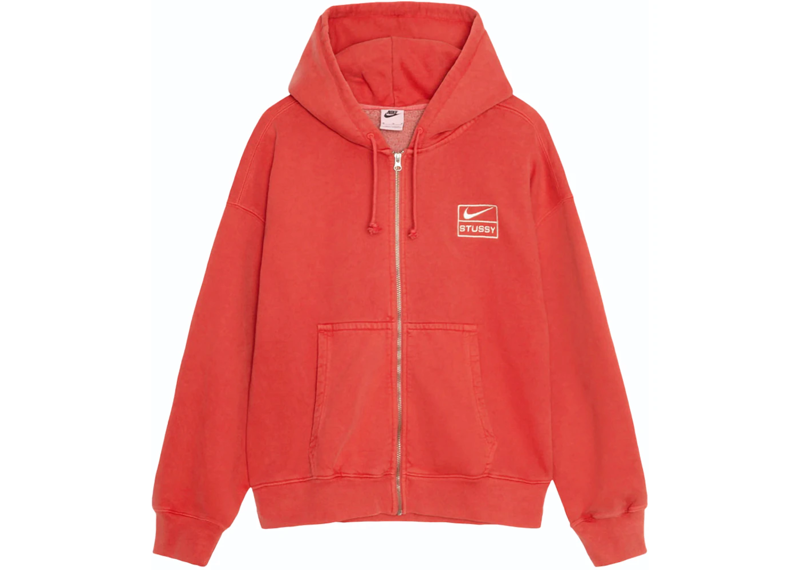 Nike x Stussy Pigment Dyed Fleece Zip Hoodie - Habanero Red (FW23)