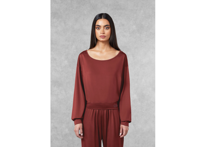 The Giving Movement Oversized Boat Neck Top - Dusky Maroon