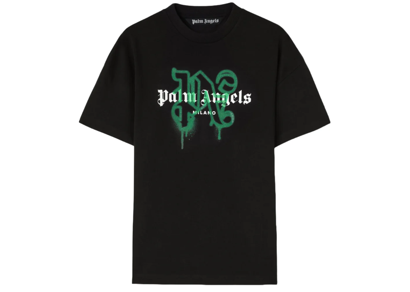 PALM ANGELS MILANO MONOGRAM SPRAYED LOGO T-SHIRT BLK/GREEN