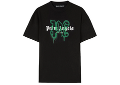 PALM ANGELS MILANO MONOGRAM SPRAYED LOGO T-SHIRT BLK/GREEN