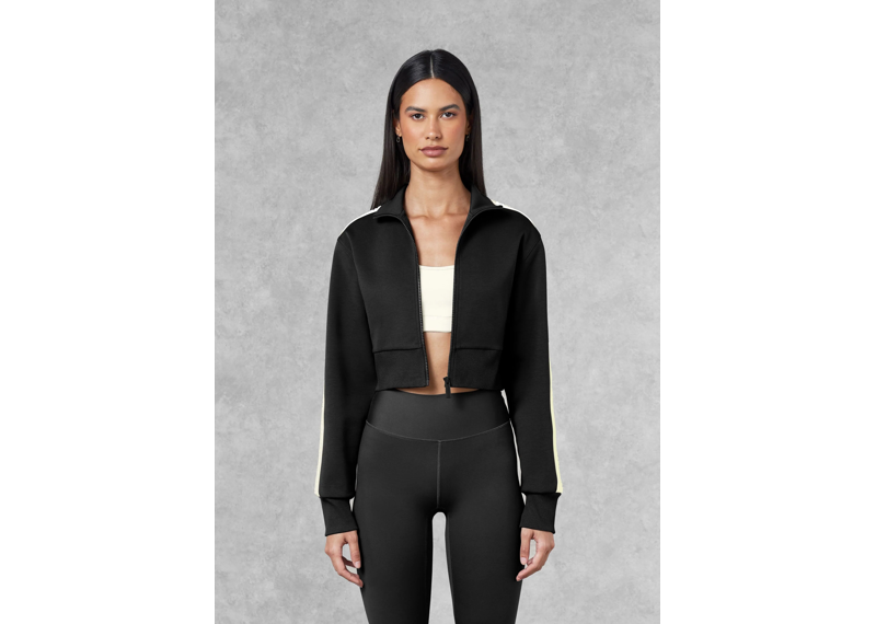 The Giving Movement Regular Fit Striped Cropped Jacket - Pitch Black