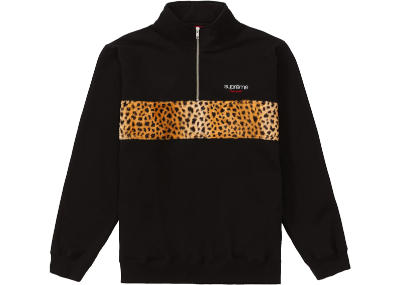 Supreme Leopard Panel Half Zip Sweatshirt Black