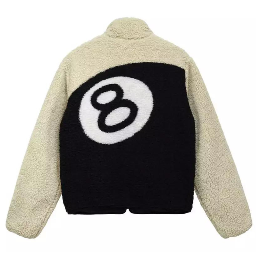 Stussy 8 Ball Sherpa Reversible Jacket - Black/Cream